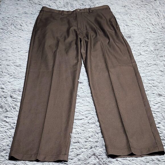 Haggar Golf Pants Mens 34x32 Cool 18 Brown Classic Fit Tan Chino‎ Dress Straight - Picture 1 of 10